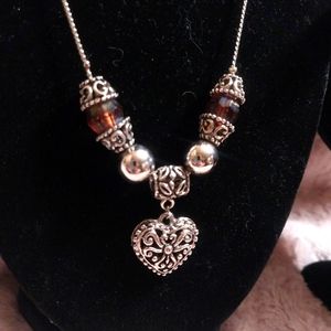 Silver Heart & Crystal Bead Necklace